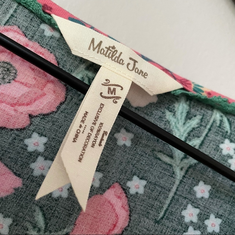 Matilda Jane Yesteryear Green & Pink Poppy Floral Long Sleeve Button Down Top - Picture 5 of 8